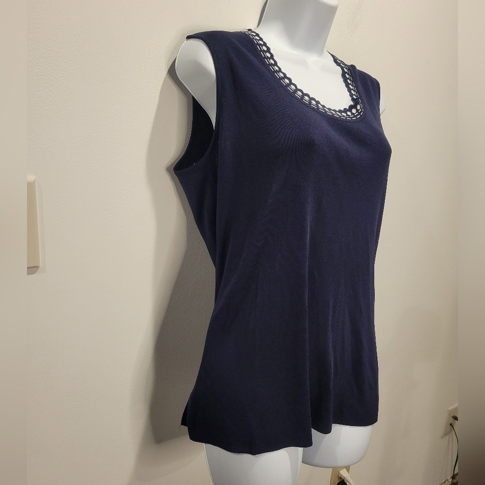 Howard Wolf Escape Size L Navy Ribbed Knit Shell Top - Picture 3 of 7